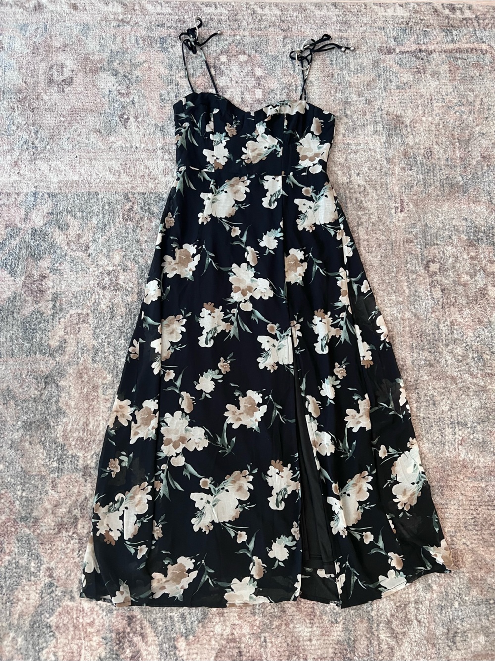 Floral Petal + Pup Mid length dress - Black with Cream Floral - Picture 1 of 3